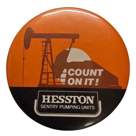 Vintage Hesston Sentry Pumping Units Promotional Pinback Button Orange Pin - Picture 9 of 12